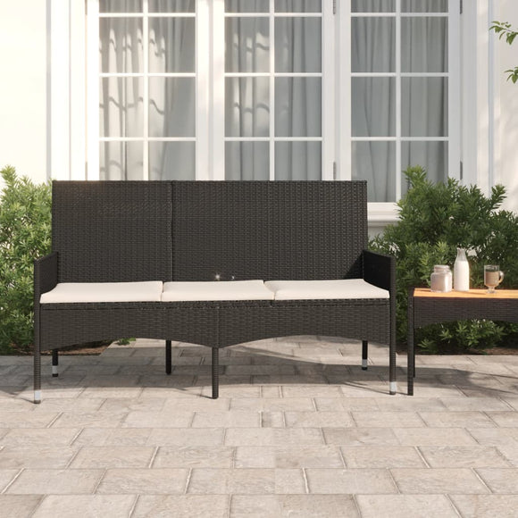 NNEVL 3-Seater Garden Bench with Cushions Black Poly Rattan