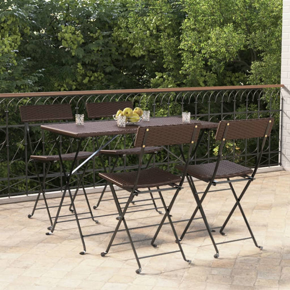 NNEVL Folding Bistro Chairs 4 pcs Brown Poly Rattan and Steel