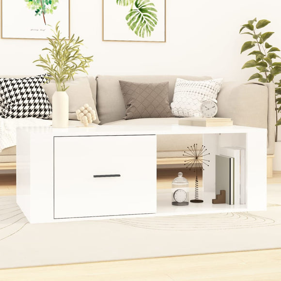 NNEVL Coffee Table High Gloss White 100x50.5x35 cm Engineered Wood
