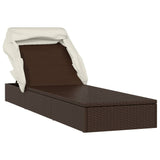 NNEVL Sunbed with Foldable Roof Brown 213x63x97 cm Poly Rattan
