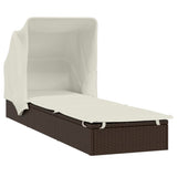 NNEVL Sunbed with Foldable Roof Brown 213x63x97 cm Poly Rattan