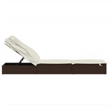 NNEVL Sunbed with Foldable Roof Brown 213x63x97 cm Poly Rattan