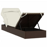 NNEVL Sunbed with Foldable Roof Brown 213x63x97 cm Poly Rattan