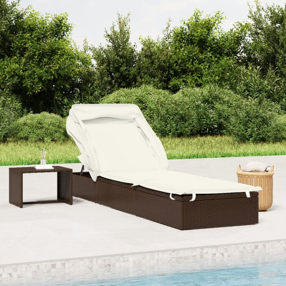 NNEVL Sunbed with Foldable Roof Brown 213x63x97 cm Poly Rattan