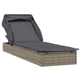 NNEVL Sunbed with Foldable Roof Grey 213x63x97 cm Poly Rattan