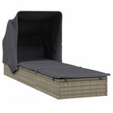NNEVL Sunbed with Foldable Roof Grey 213x63x97 cm Poly Rattan
