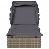NNEVL Sunbed with Foldable Roof Grey 213x63x97 cm Poly Rattan