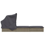 NNEVL Sunbed with Foldable Roof Grey 213x63x97 cm Poly Rattan