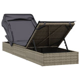 NNEVL Sunbed with Foldable Roof Grey 213x63x97 cm Poly Rattan
