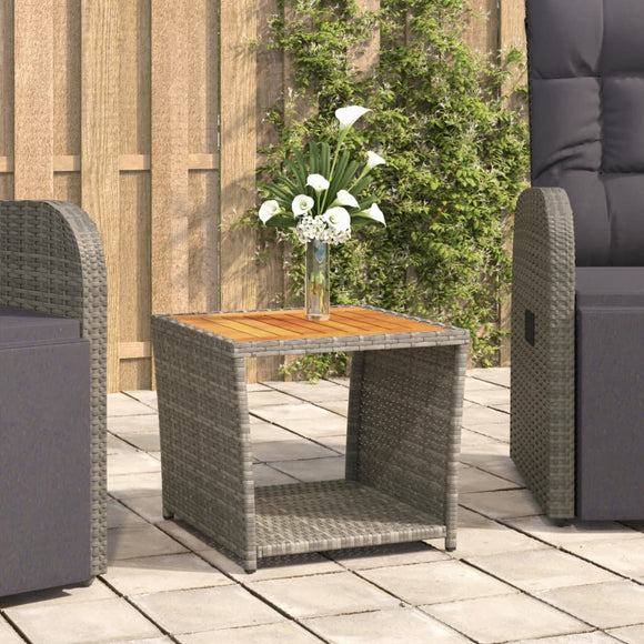 NNEVL Tea Table with Wooden Top Grey Poly Rattan&Solid Wood Acacia