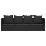 NNEVL Outdoor Lounge Bed with Cushions Black Poly Rattan