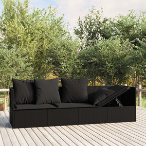 NNEVL Outdoor Lounge Bed with Cushions Black Poly Rattan