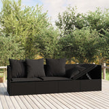 NNEVL Outdoor Lounge Bed with Cushions Black Poly Rattan