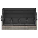 NNEVL Outdoor Lounge Bed with Roof and Cushions Grey Poly Rattan