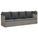 NNEVL Outdoor Lounge Bed with Roof and Cushions Grey Poly Rattan