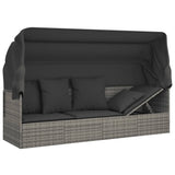 NNEVL Outdoor Lounge Bed with Roof and Cushions Grey Poly Rattan