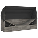 NNEVL Outdoor Lounge Bed with Roof and Cushions Grey Poly Rattan