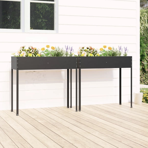 NNEVL Garden Planters 2 pcs Anthracite Galvanised Steel
