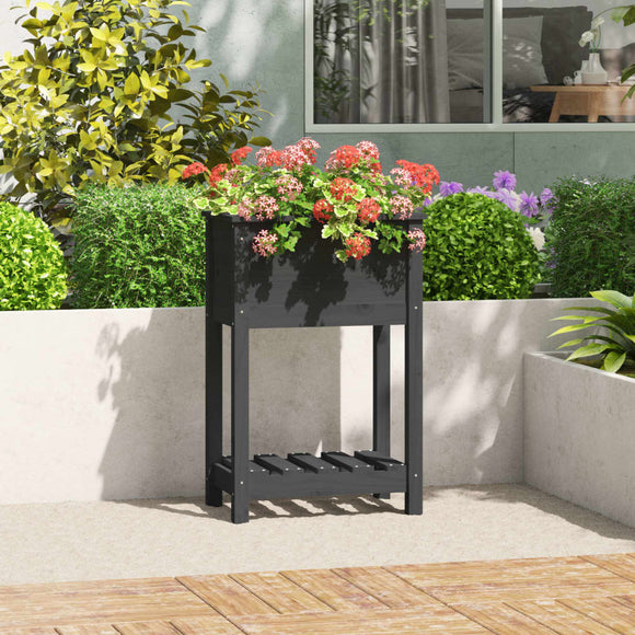 NNEVL Planter with Shelf Grey 54x34.5x81 cm Solid Wood Pine