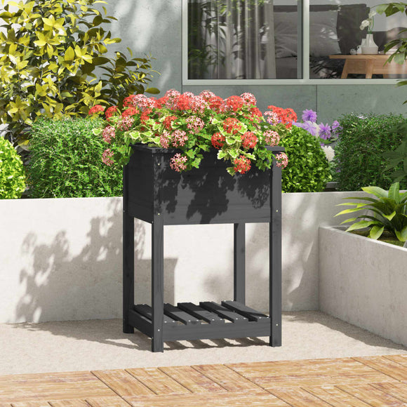 NNEVL Planter with Shelf Grey 54x54x81 cm Solid Wood Pine