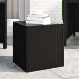 NNEVL Side Table Black 40x37x40.5 cm Poly Rattan and Tempered Glass