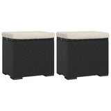 NNEVL Ottomans with Cushions 2 pcs Black 40x30x40 cm Poly Rattan