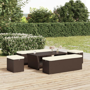 NNEVL Ottomans with Cushions 2 pcs Brown 40x30x40 cm Poly Rattan
