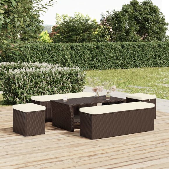 NNEVL Ottomans with Cushions 2 pcs Brown 40x30x40 cm Poly Rattan