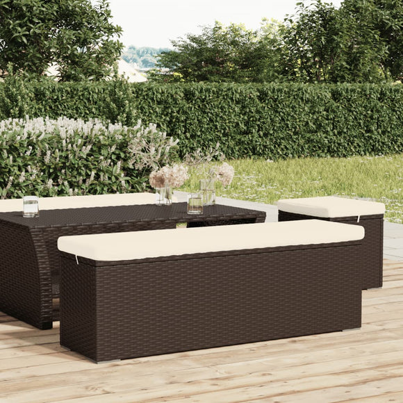 NNEVL Ottoman Bench with Cushion Brown 110x30x40 cm Poly Rattan