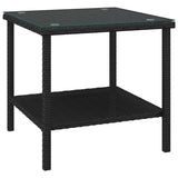 NNEVL Side Table Black 45x45x45 cm Poly Rattan and Tempered Glass