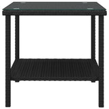 NNEVL Side Table Black 45x45x45 cm Poly Rattan and Tempered Glass