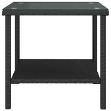 NNEVL Side Table Black 45x45x45 cm Poly Rattan and Tempered Glass