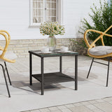 NNEVL Side Table Black 45x45x45 cm Poly Rattan and Tempered Glass
