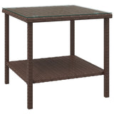 NNEVL Side Table Brown 45x45x45 cm Poly Rattan and Tempered Glass