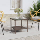 NNEVL Side Table Brown 45x45x45 cm Poly Rattan and Tempered Glass