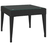 NNEVL Side Table Black 50x50x38 cm Poly Rattan and Tempered Glass