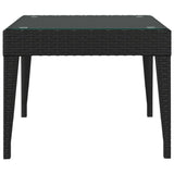 NNEVL Side Table Black 50x50x38 cm Poly Rattan and Tempered Glass