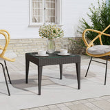 NNEVL Side Table Black 50x50x38 cm Poly Rattan and Tempered Glass
