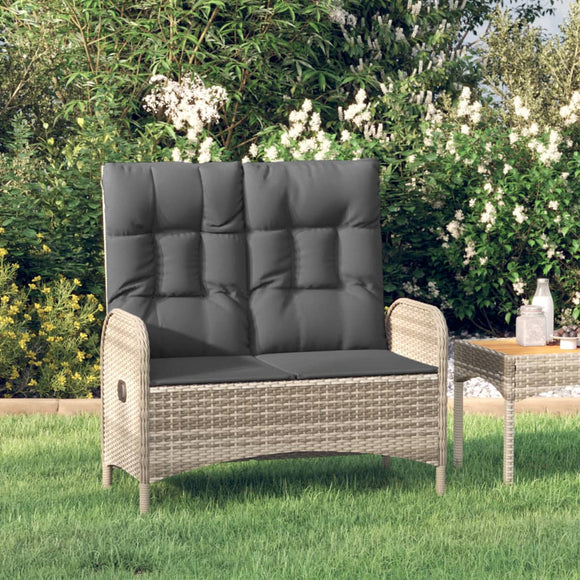 NNEVL Reclining Garden Bench with Cushions 107 cm Poly Rattan Grey