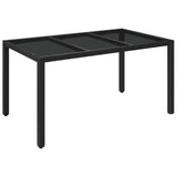 NNEVL Garden Table with Glass Top Black 150x90x75 cm Poly Rattan