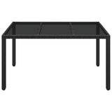 NNEVL Garden Table with Glass Top Black 150x90x75 cm Poly Rattan