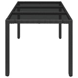 NNEVL Garden Table with Glass Top Black 150x90x75 cm Poly Rattan