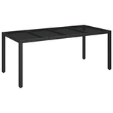 NNEVL Garden Table with Glass Top Black 190x90x75 cm Poly Rattan