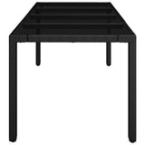 NNEVL Garden Table with Glass Top Black 190x90x75 cm Poly Rattan
