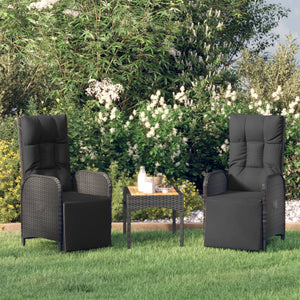 NNEVL Garden Reclining Chairs 2 pcs with Table Black Poly Rattan