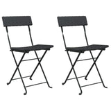 NNEVL Folding Bistro Chairs 2 pcs Black Poly Rattan and Steel