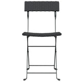 NNEVL Folding Bistro Chairs 2 pcs Black Poly Rattan and Steel