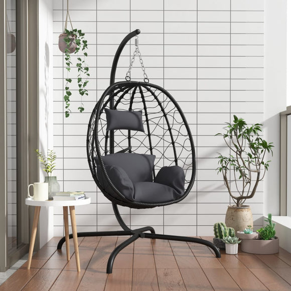 NNEVL Hanging Egg Chair with Cushion Anthracite Poly Rattan&Steel