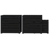NNEVL 3 Piece Garden Box Set Black Solid Wood Pine