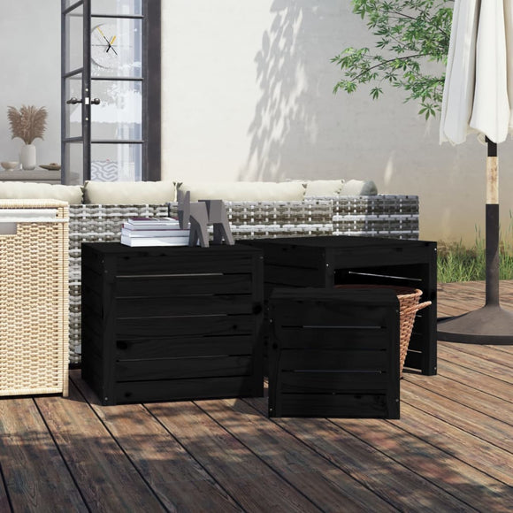 NNEVL 3 Piece Garden Box Set Black Solid Wood Pine